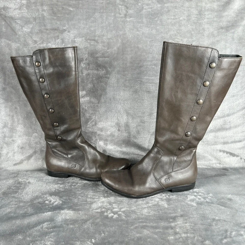 Born Womens Brown Leather Tall Knee High Button Boots B42222 Size 6 EU 36.5